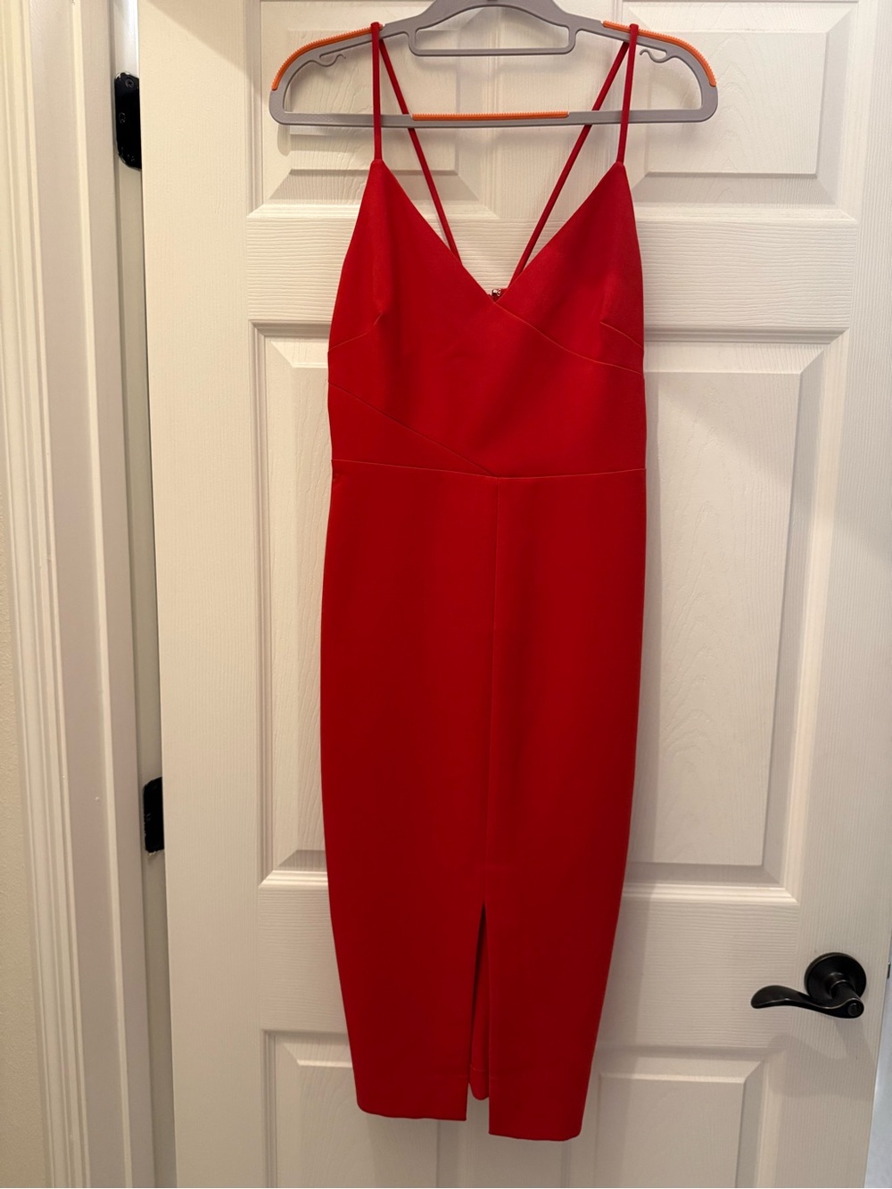 Likely Red Spaghetti-Strap V-Neck Midi Dress